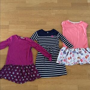 Set of Three Girls' Dresses in Fuscia, Navy, and Coral